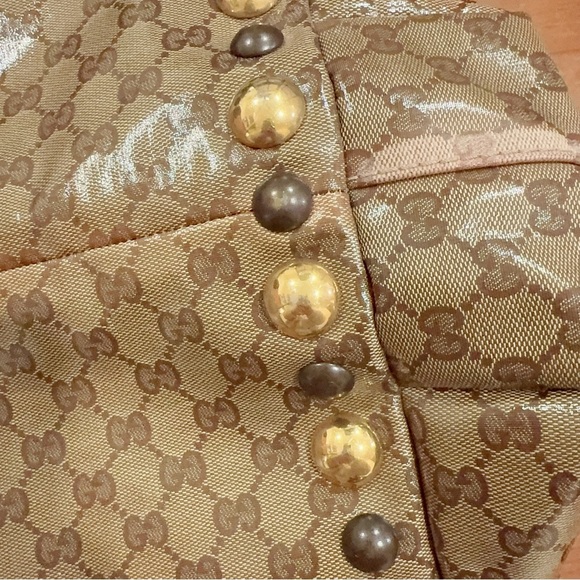 Authentic Gucci Beige Ebony GG Crystal Canvas Babouska Heart Tote Bag Large - Picture 13 of 14